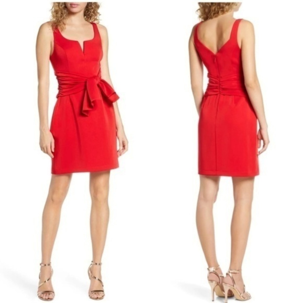 HARLYN Apple RED Notched TIE WAIST A-Line SHEATH Cocktail DRESS